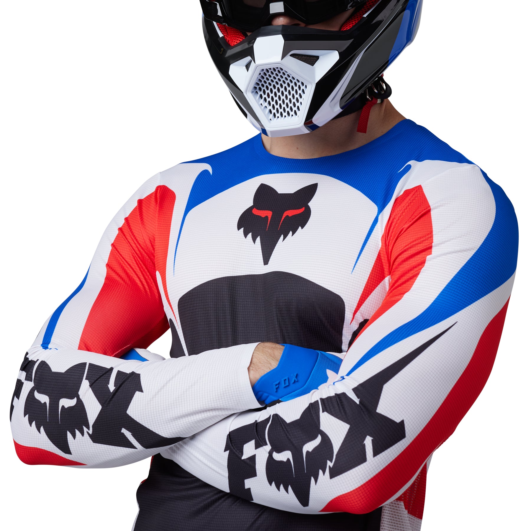 Fox Red White And Blue Gear Motorcycle Helmet Red White And Blue