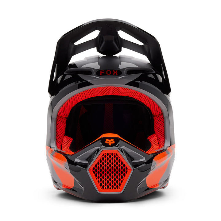 2025 Fox V1 Emotion Grey Orange Motocross Helmet
