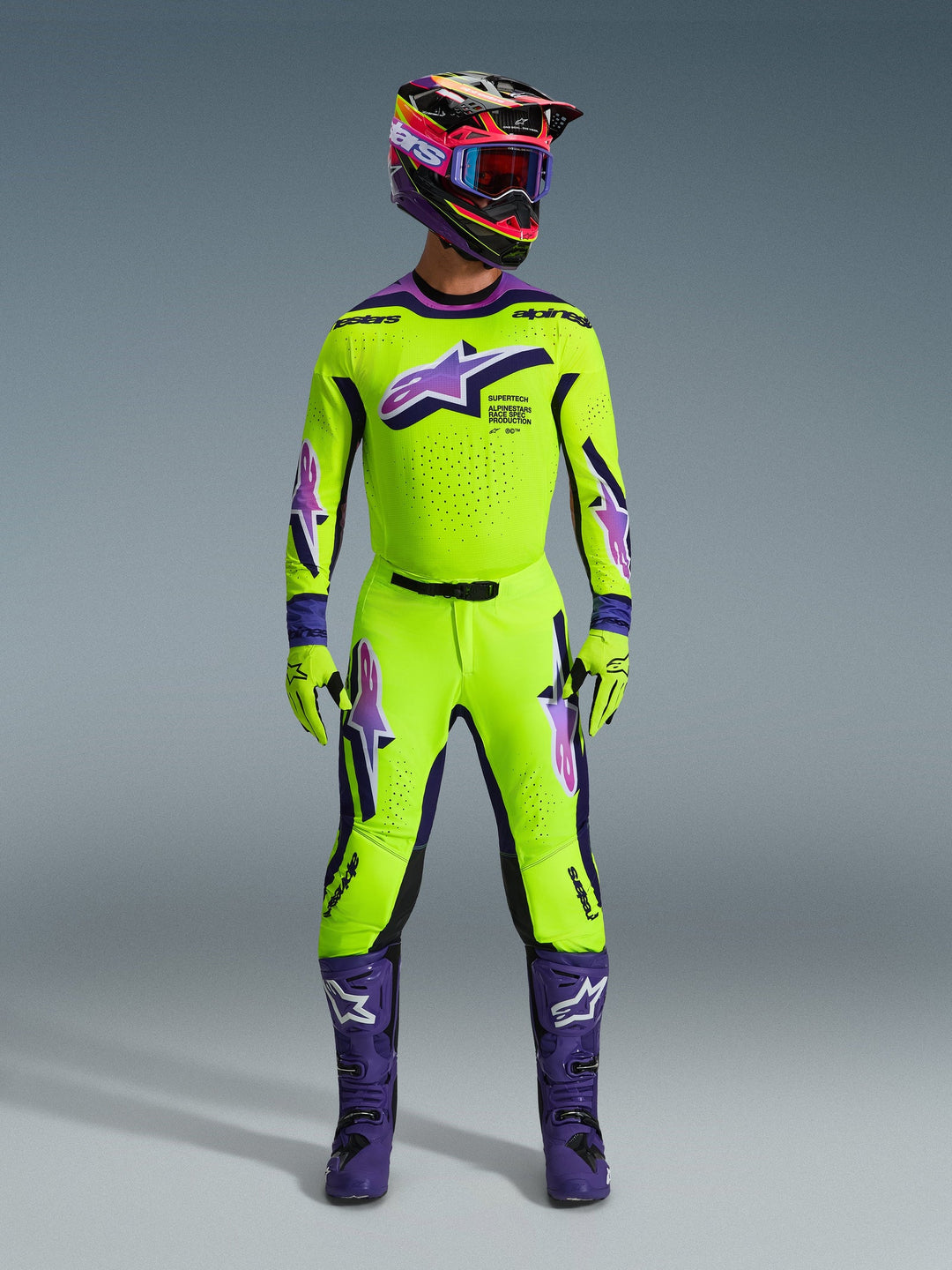 2026 Alpinestars Supertech Vista Yellow Purple MX Kit Combo