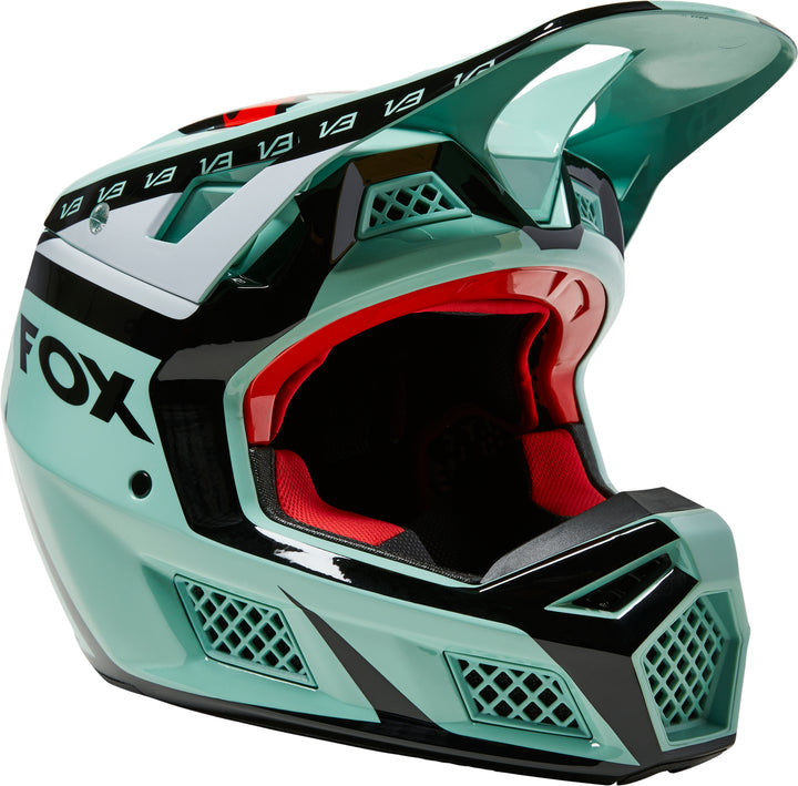 Fox V3 RS DVIDE Jade Green Motocross Helmet