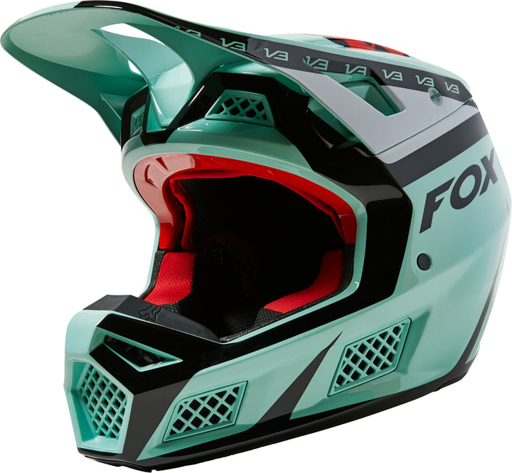 Fox V3 RS DVIDE Jade Green Motocross Helmet