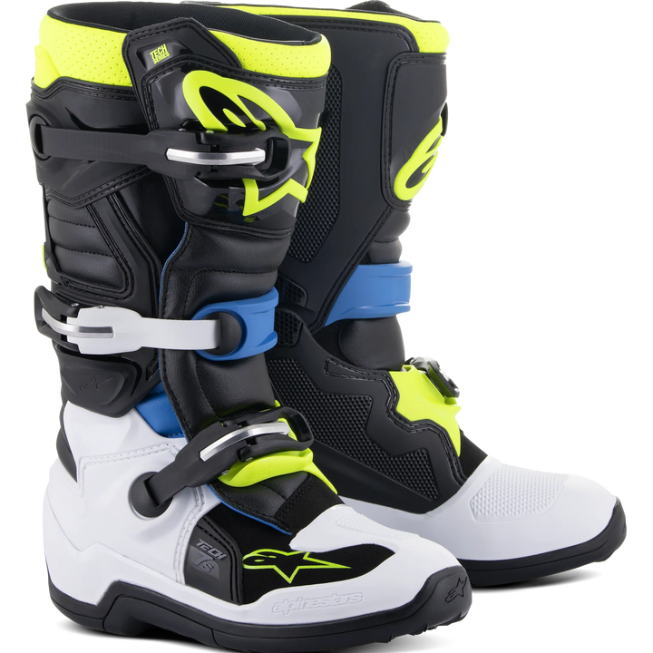 Alpinestars Youth Tech 7S Motocross Boots Black Blue Yellow
