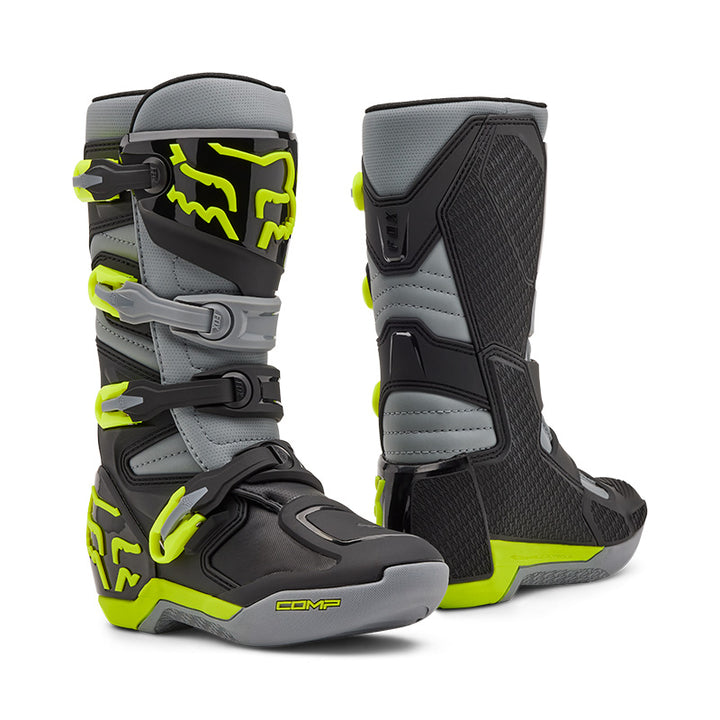 Fox Youth Comp Motocross Boots Grey Flo Yellow