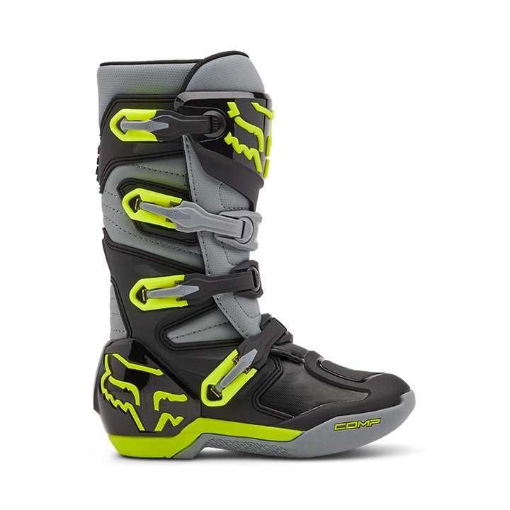 Fox Youth Comp Motocross Boots Grey Flo Yellow