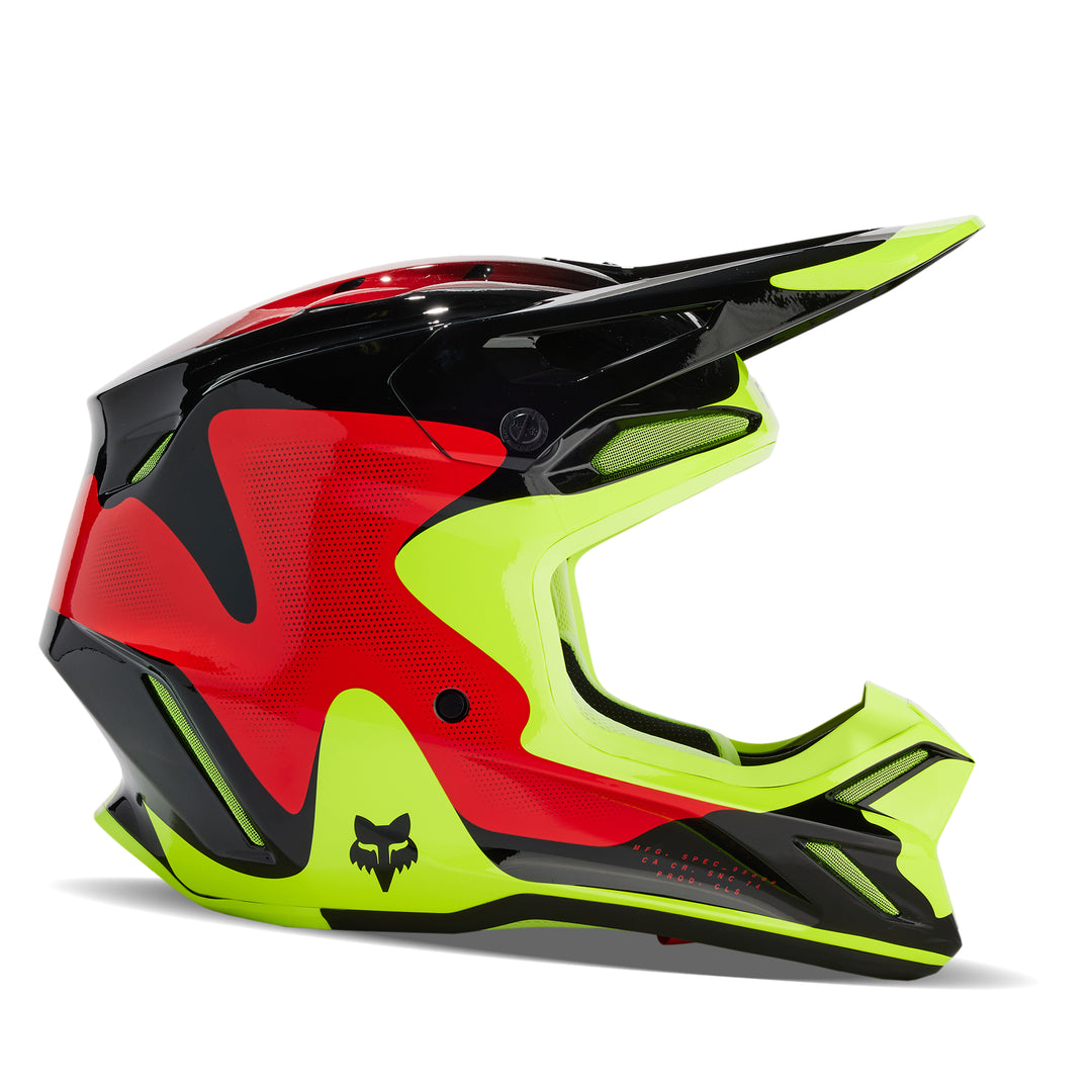 2024 Fox V3 REVISE Red Yellow Motocross Helmet