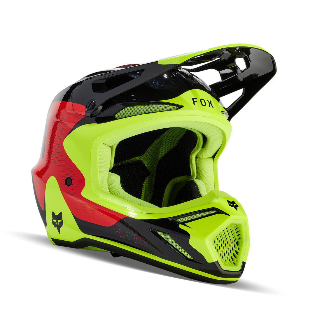 2024 Fox V3 REVISE Red Yellow Motocross Helmet