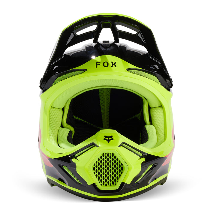 2024 Fox V3 REVISE Red Yellow Motocross Helmet