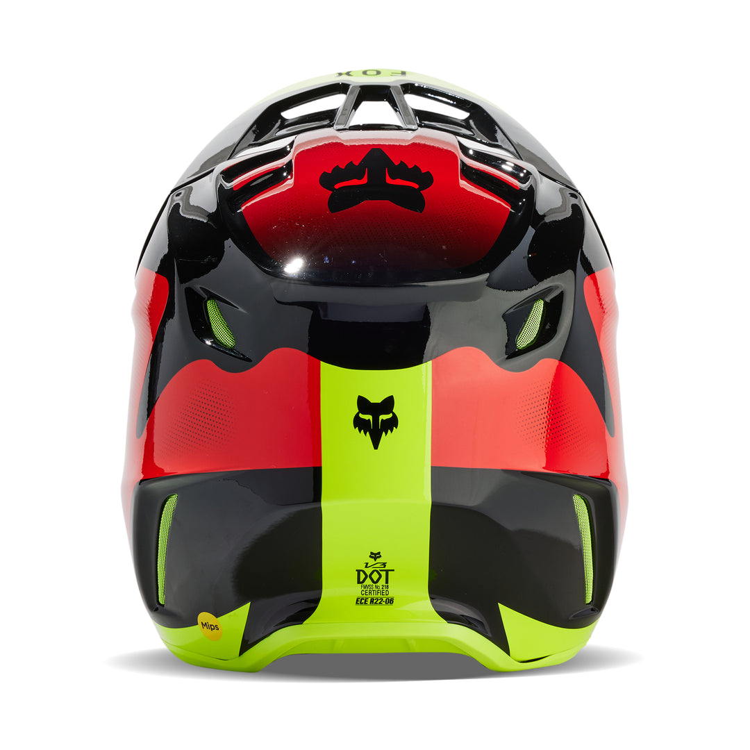 2024 Fox V3 REVISE Red Yellow Motocross Helmet