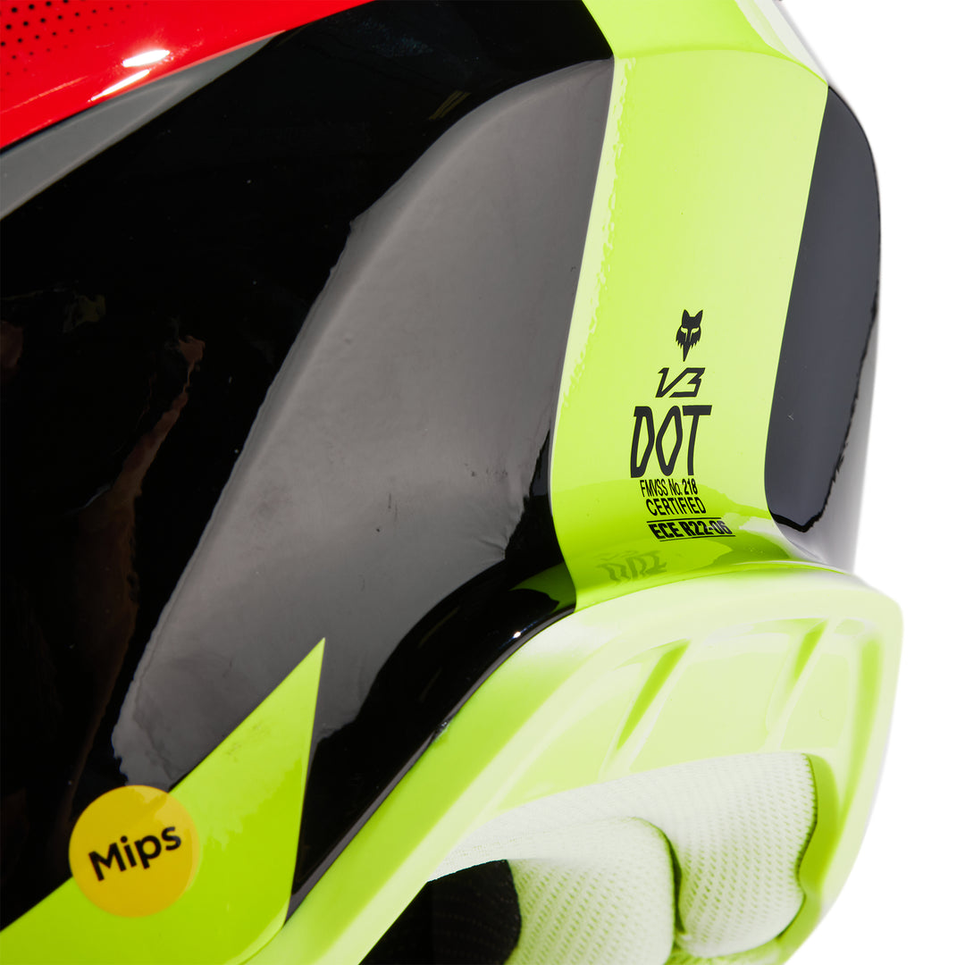 2024 Fox V3 REVISE Red Yellow Motocross Helmet