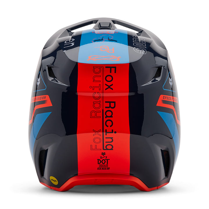 2025 Fox V1 Race Spec Blue Orange Motocross Helmet