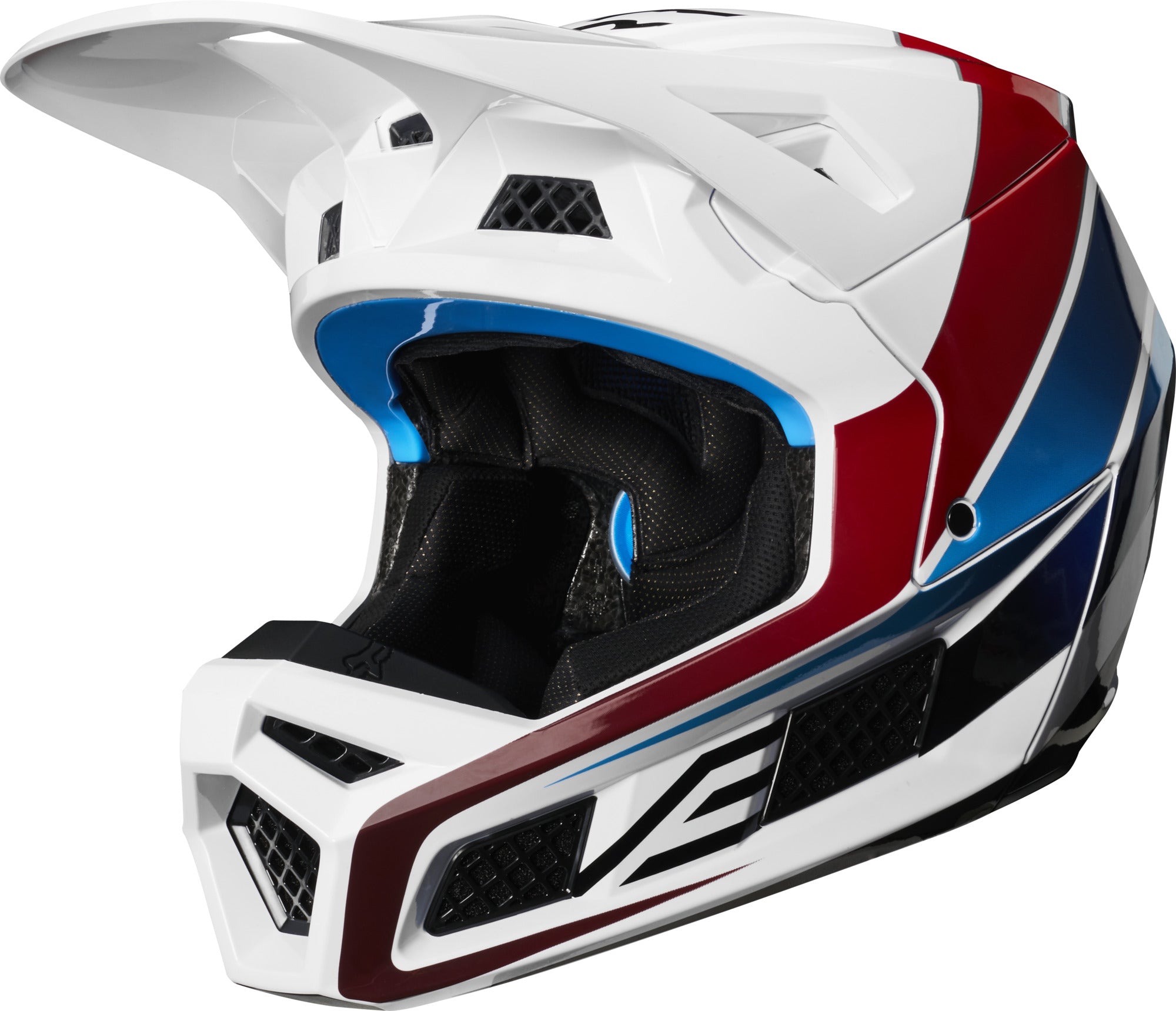 ALL NEW Fox V3 Durven White Red Blue MX Motocross Helmet | Fox MX