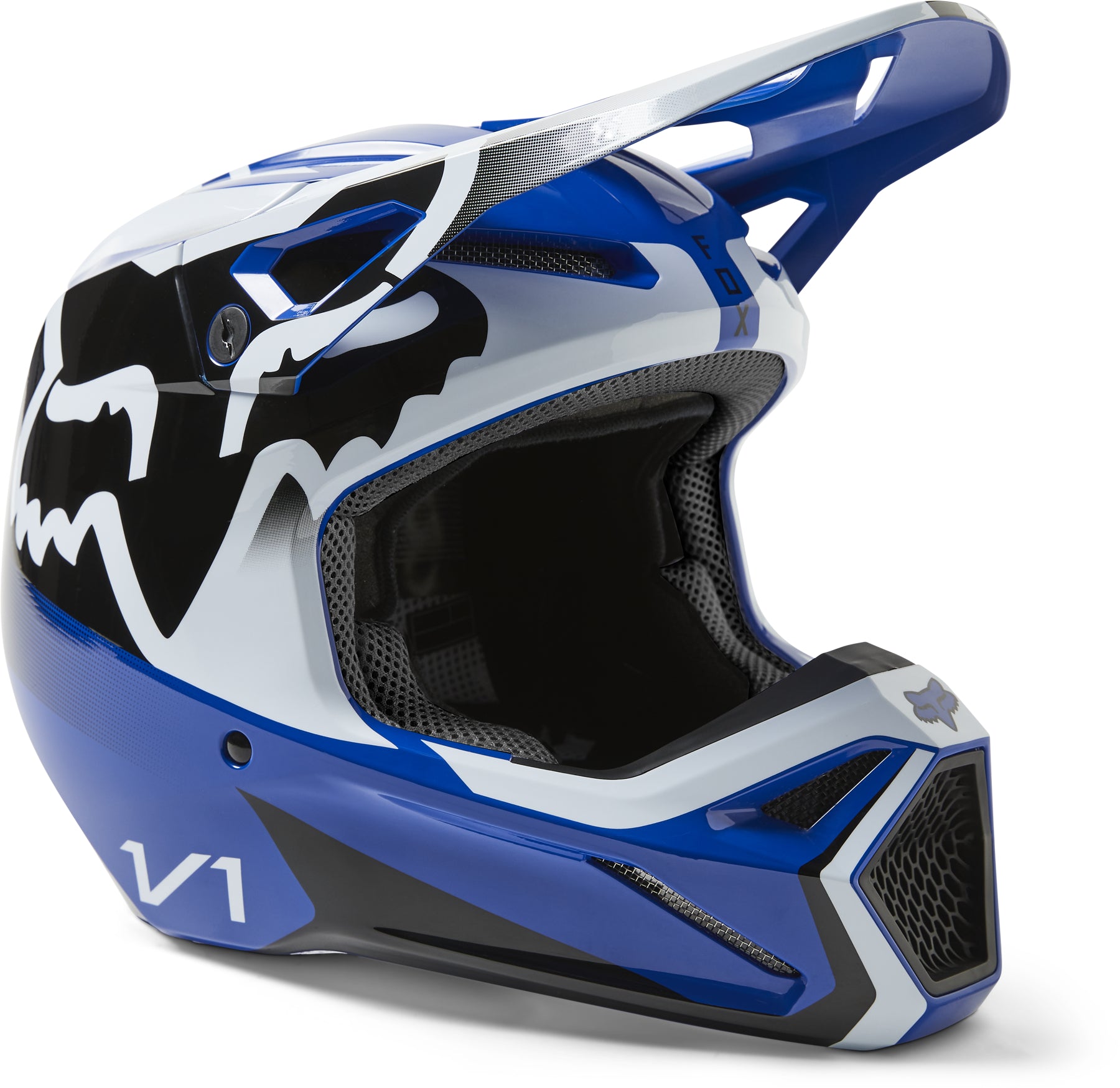 2023 Fox V1 LEED Blue White Motocross Helmet Fox MX Helmets mastersofmx