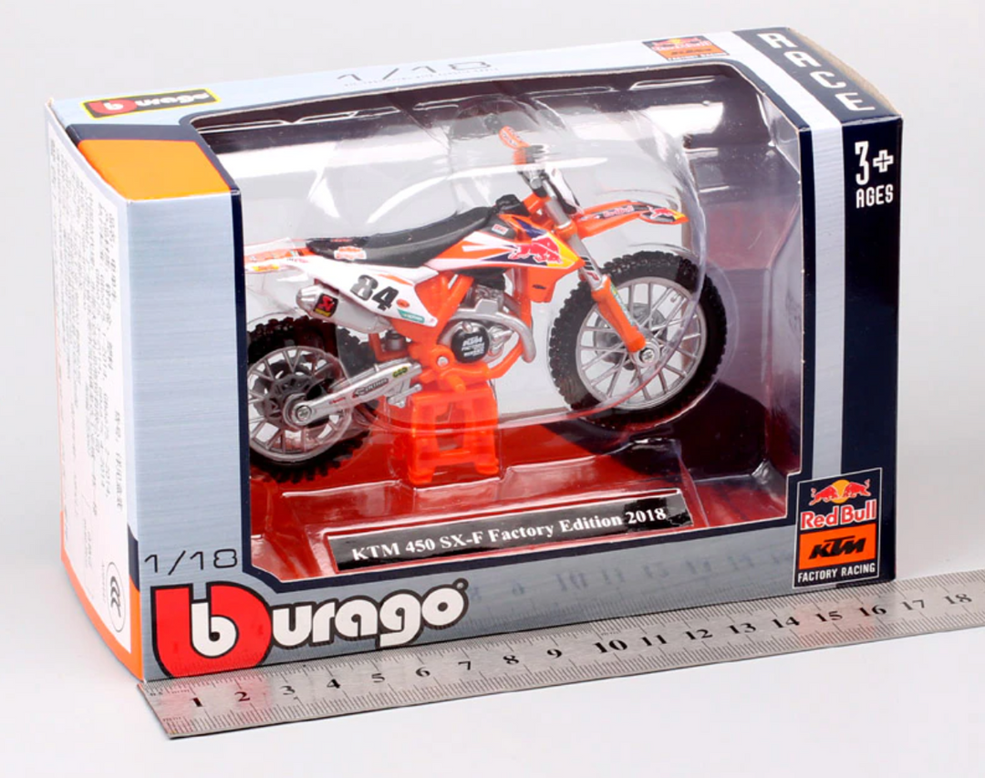 SCALE MODEL COMPATIBLE WITH KTM SX 450 2018 RED BULL N.84 JEFFREY HERLINGS 1:18 BURAGO BU51081 - Foto 6